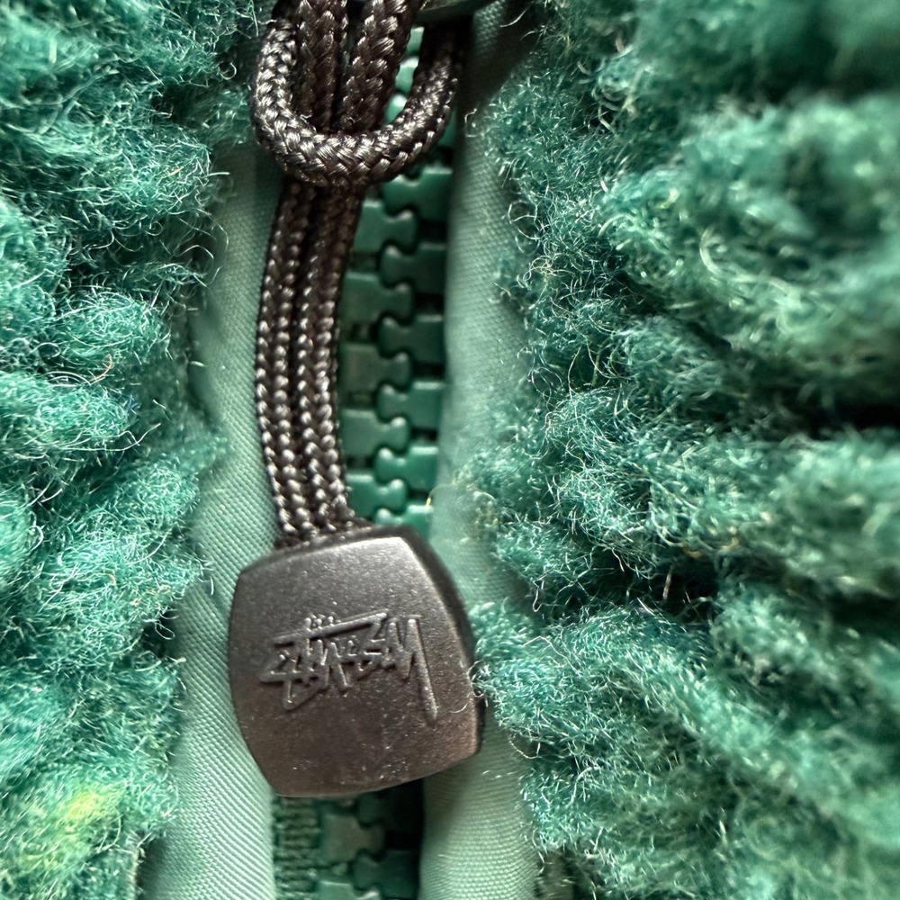 Stussy Flor‎ Sherpa Fleece Jacket Green Sherpa Full Zip Mens XL Mock Neck - Picture 10 of 11
